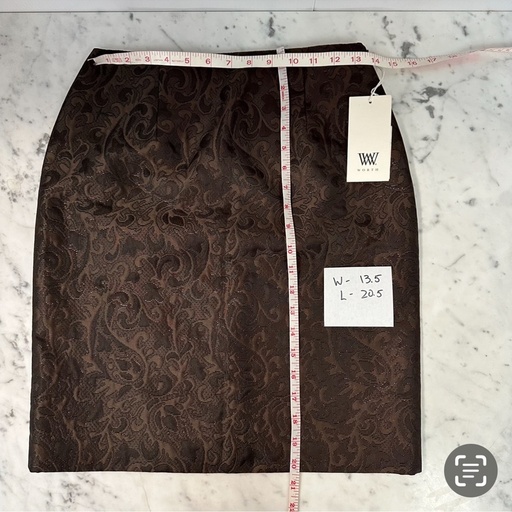 W WORTH Skirt Brown Mink Metalic Shimmer Pencil USA Skirt Size 2 wedding… - Picture 10 of 11